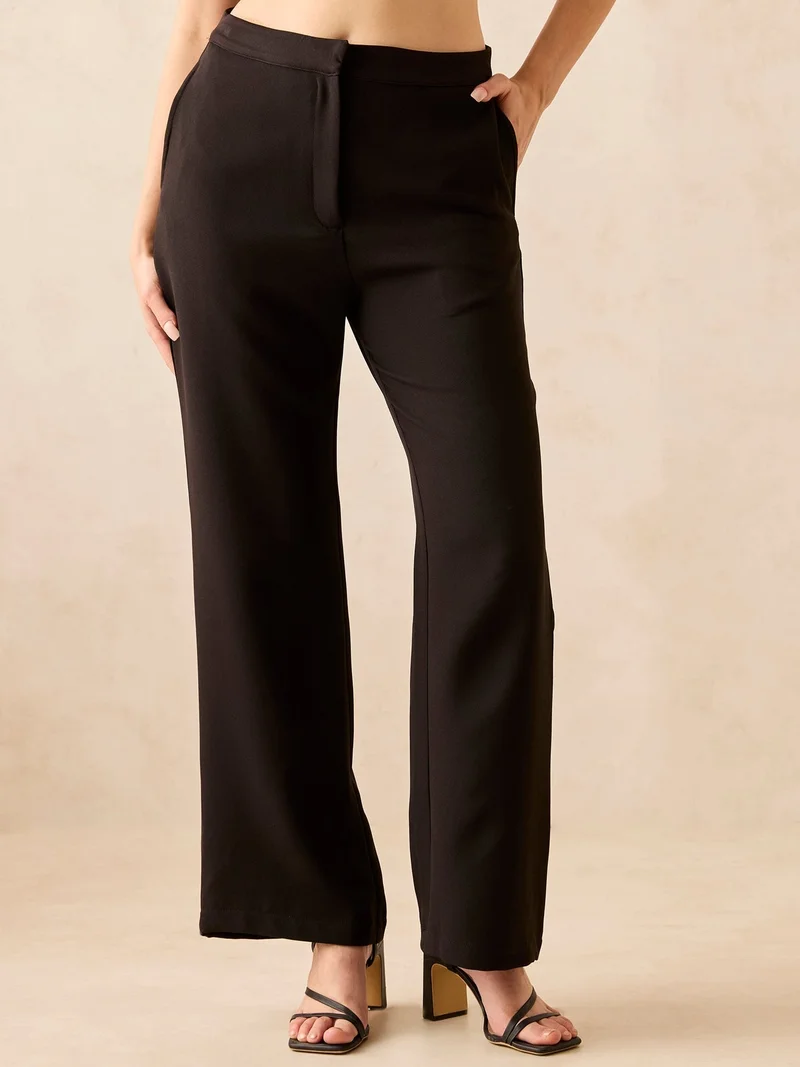Outzidr  Black Wide Leg Trousers for Women | Best Price UAE